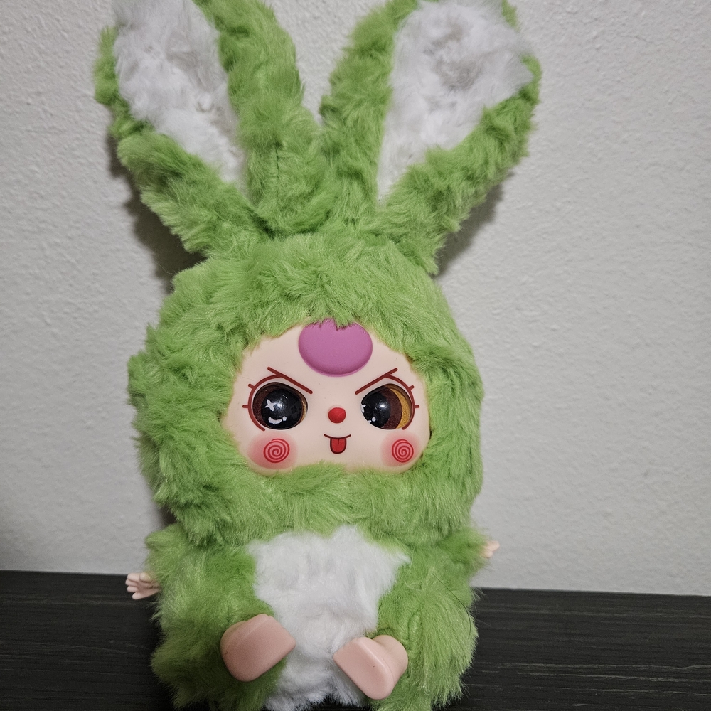 Green and White Plush Bunny Doll